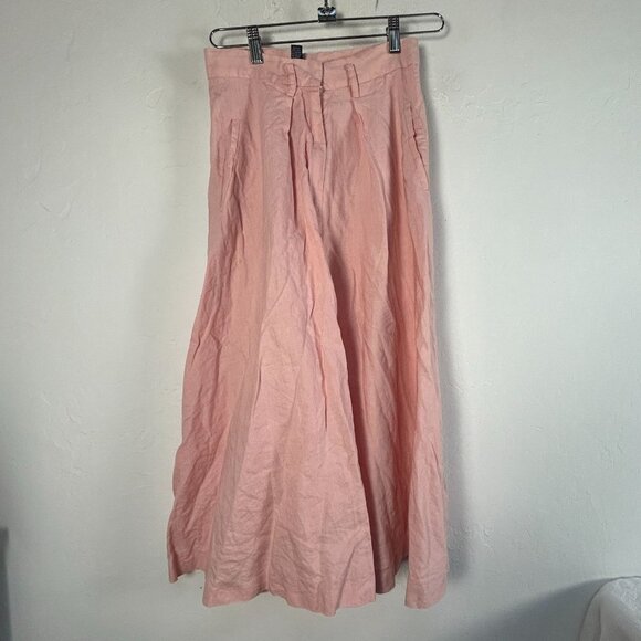 Ralph Lauren Womens 100% Linen A-Line Midi Skirt Size 4 Pink Pockets Casual - Picture 1 of 8